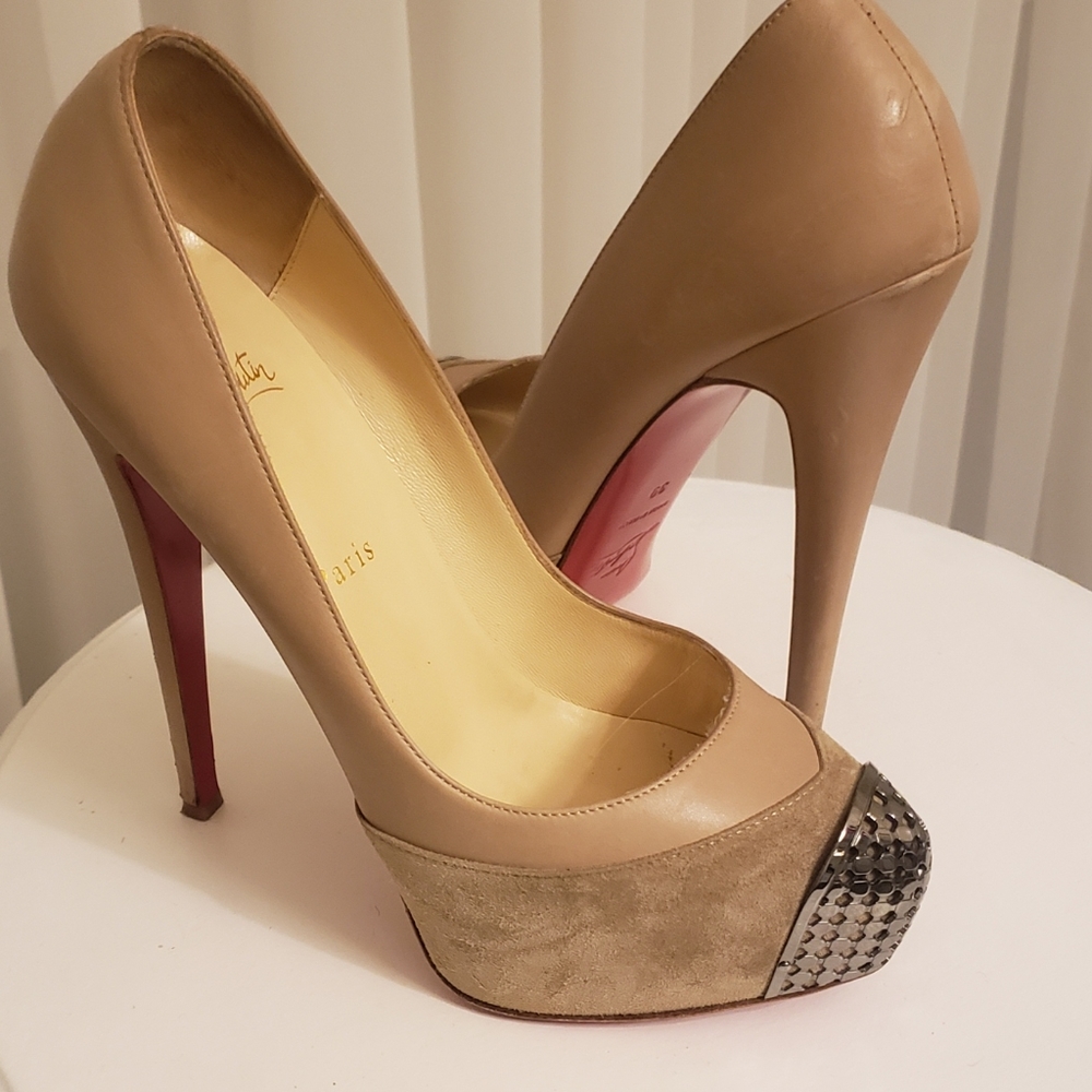 Christian Louboutin Maggie Beige Suede Pumps